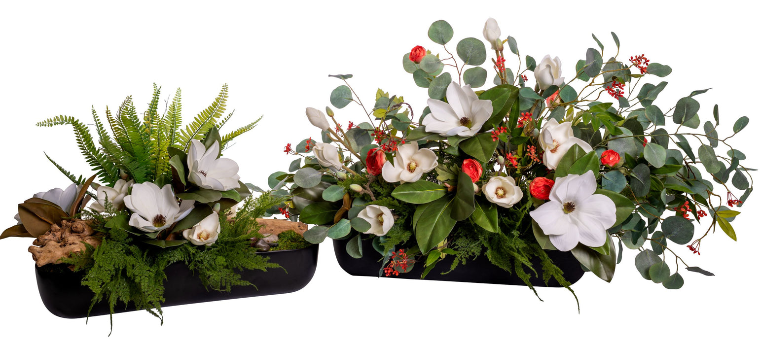 Olivia Metal Trough Planters With Floral Arrangement Duo   AR1550