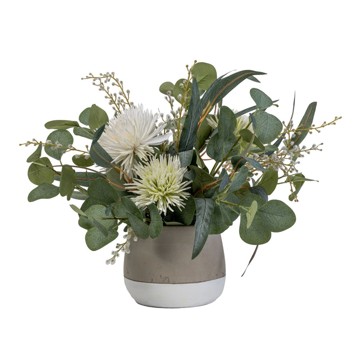 6" Ellie Pot with Eucalyptus and Mums Arrangement   AR1558