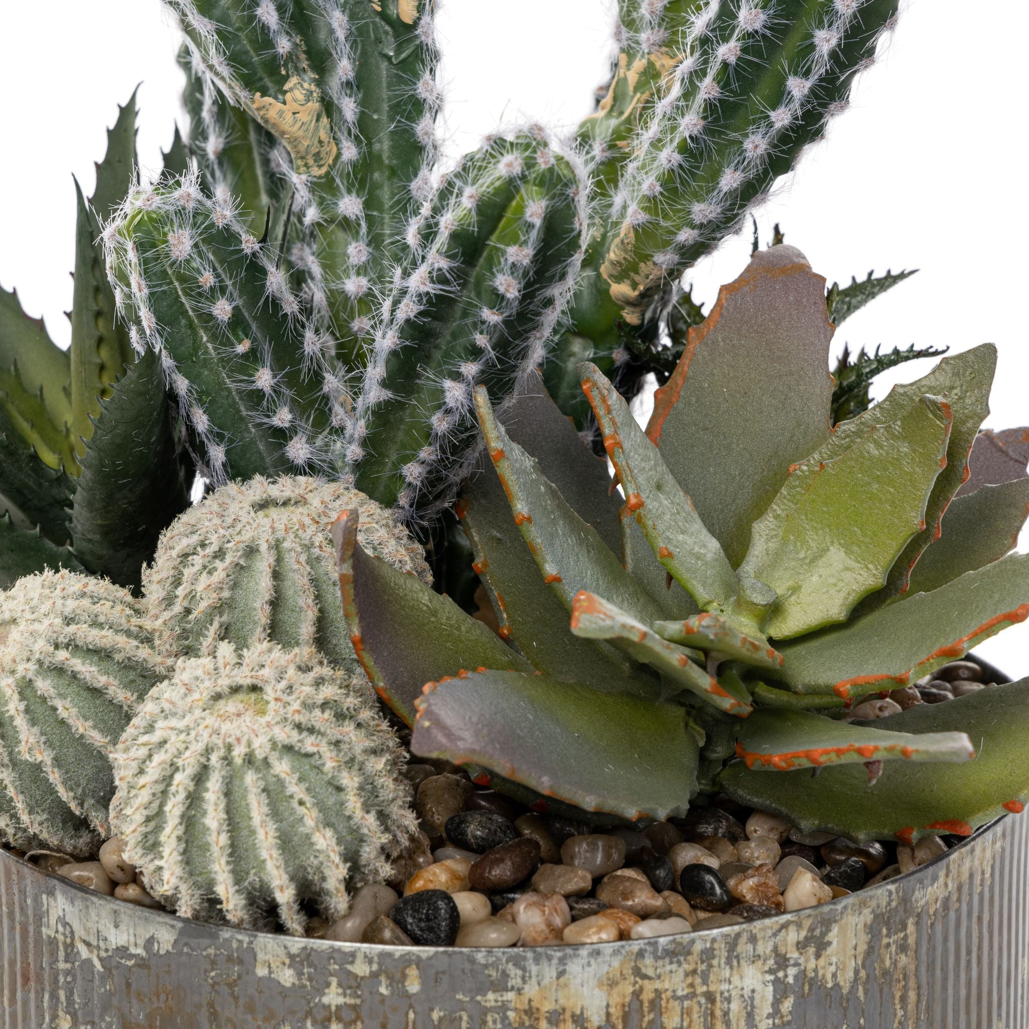 Rusty Galvanized Planter with Cactus Arrangement   AR1569