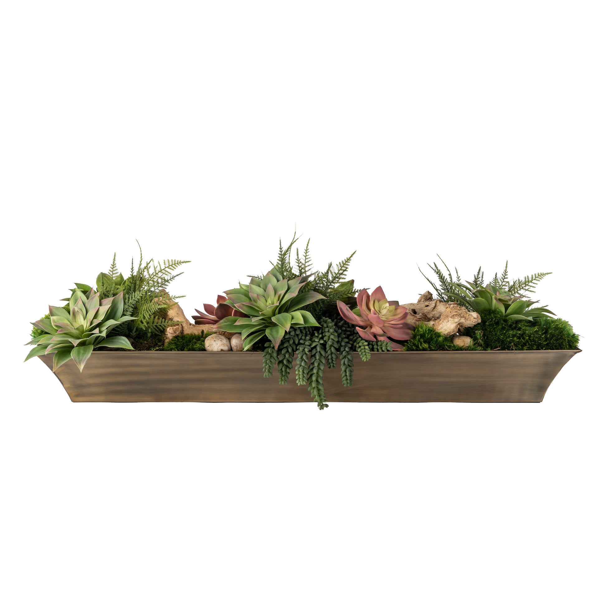 40" Luxe Long Brass Planter with Succulent Arrangement AR1598