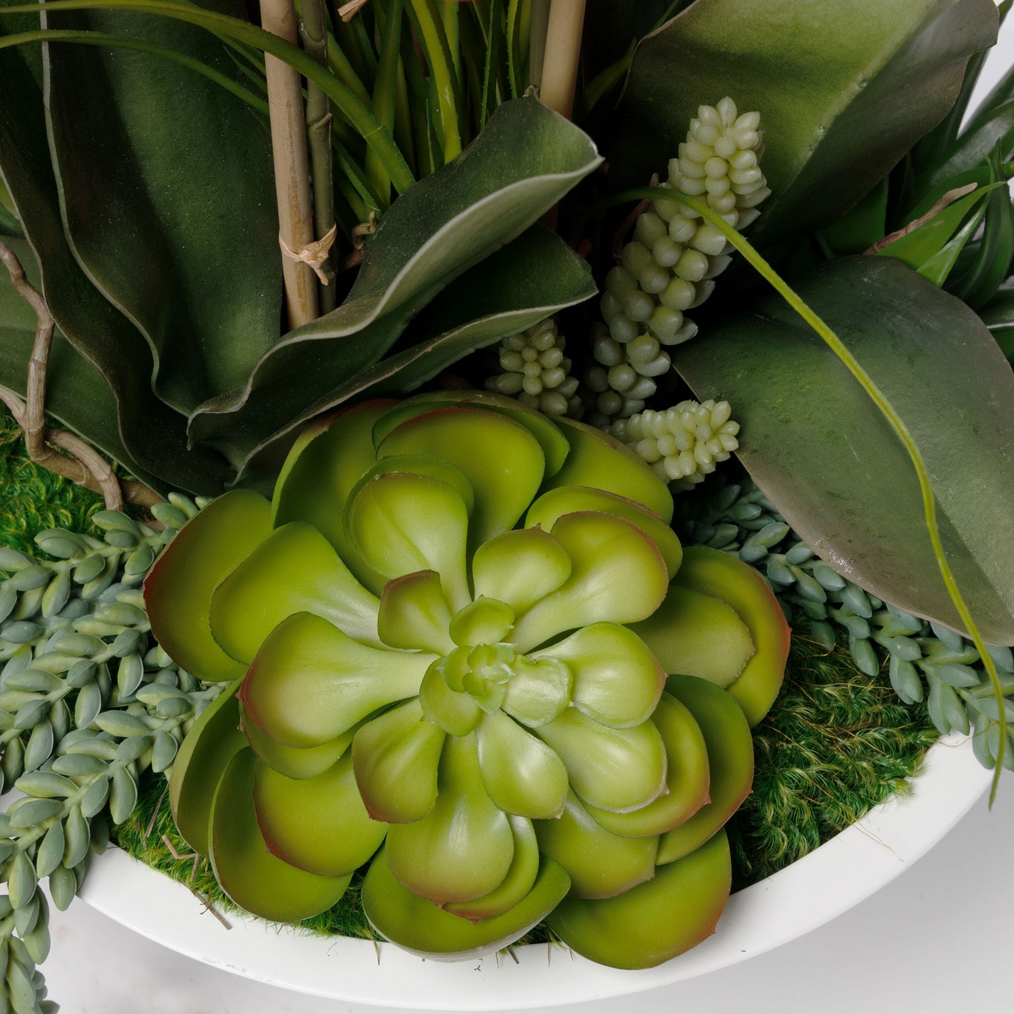 Large White Ubud Bowl with Red Orchid Arrangement   AR1655