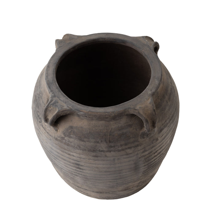 Vintage Black Grey Clay Pot-4 Handles CN1153 – Replica Plants and Decor